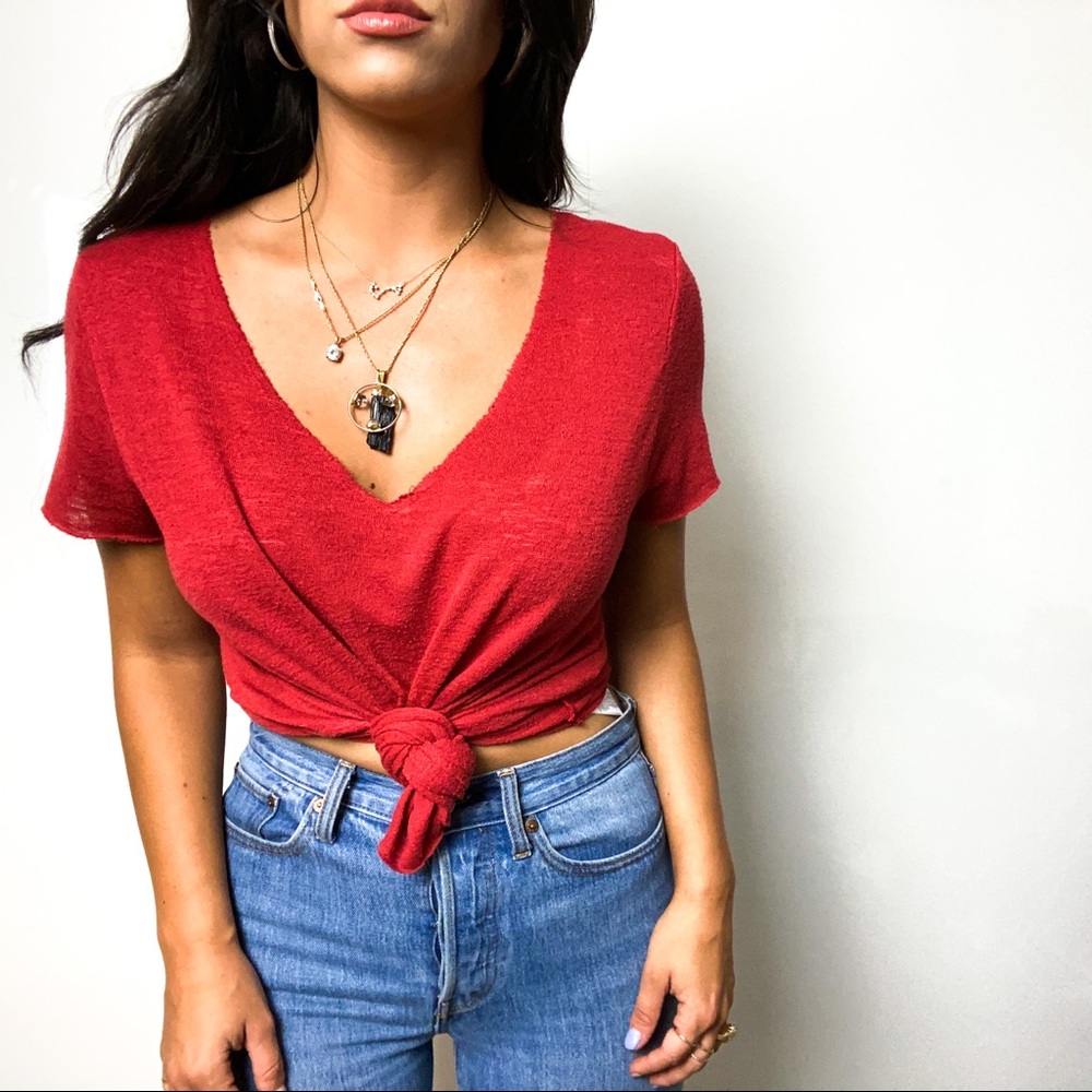 Project Social T Raw Edge Red Knit Tee